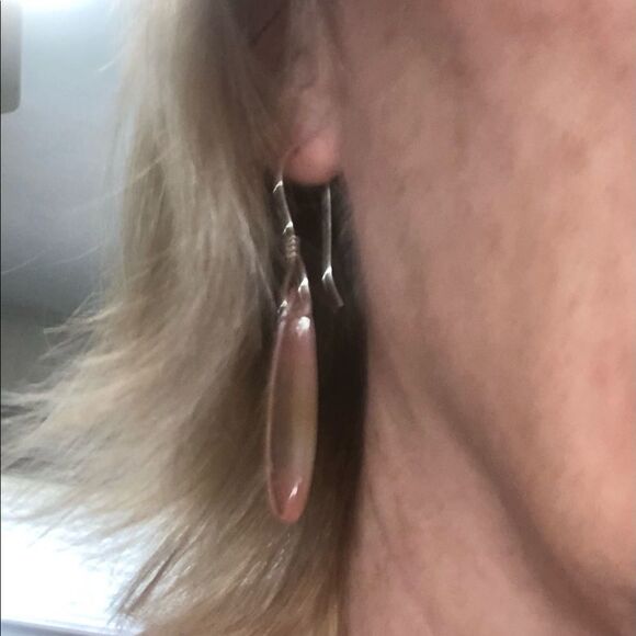 Natural Stone and Sterling Earrings. Strawberry Quartz - pink and clear NEW 2.5” - Picture 5 of 6